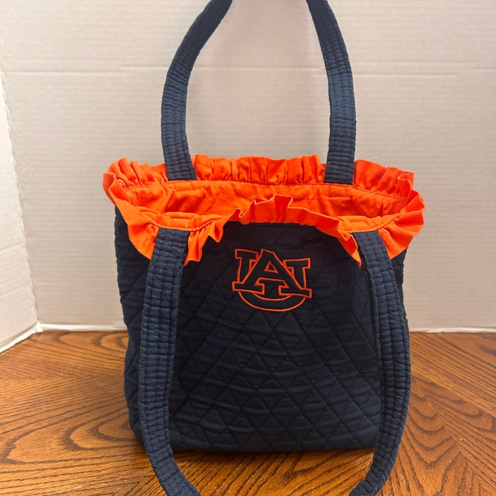 Auburn UA University Navy Orange Quilted Womens Shoulder Bag Purse, Ruffle